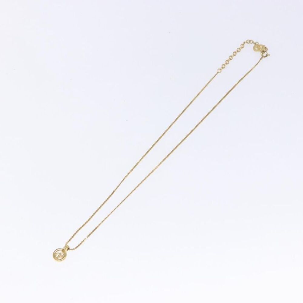 Christian Dior Round Logo Pendant Metal With Crystal Gold Metal Necklace Jewelry